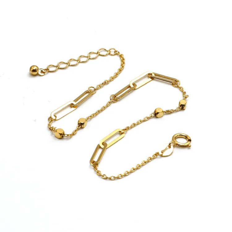 Real Gold Square Beads Paper Clip Bracelet 5444 BR1531