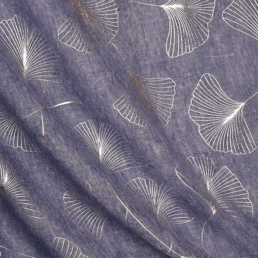 Recycled blue and metallic silver ginkgo print scarf