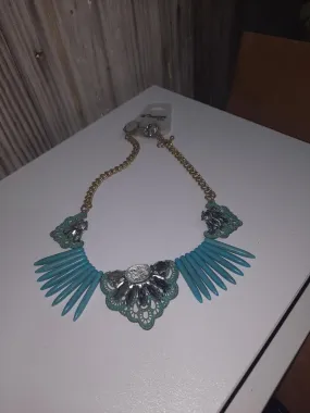 Rhinestone/Gold/Turquoise Necklace