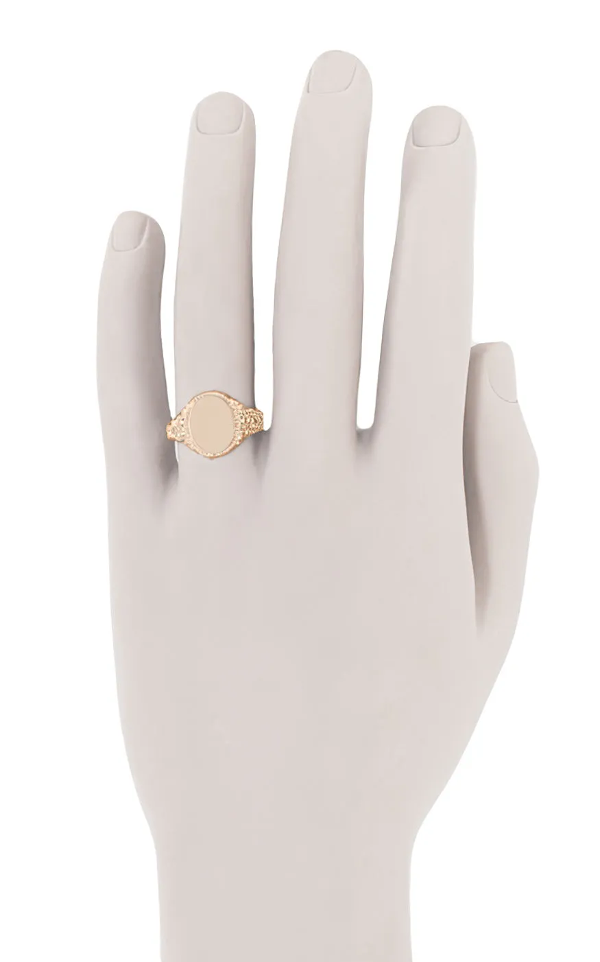 Rose Gold Victorian Oval Signet Ring with Heirloom Scroll Engraved Sides