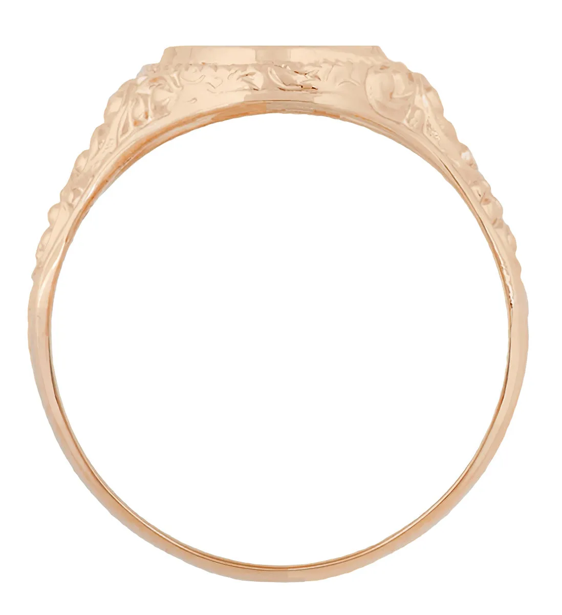 Rose Gold Victorian Oval Signet Ring with Heirloom Scroll Engraved Sides