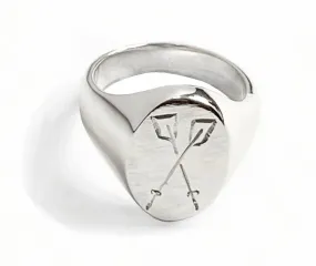 Rowing Crossed Oars Hand Engraved Oval Signet Ring