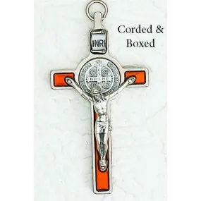 Saint Benedict Orange Pearl Enamel Crucifix - Enameled Medal