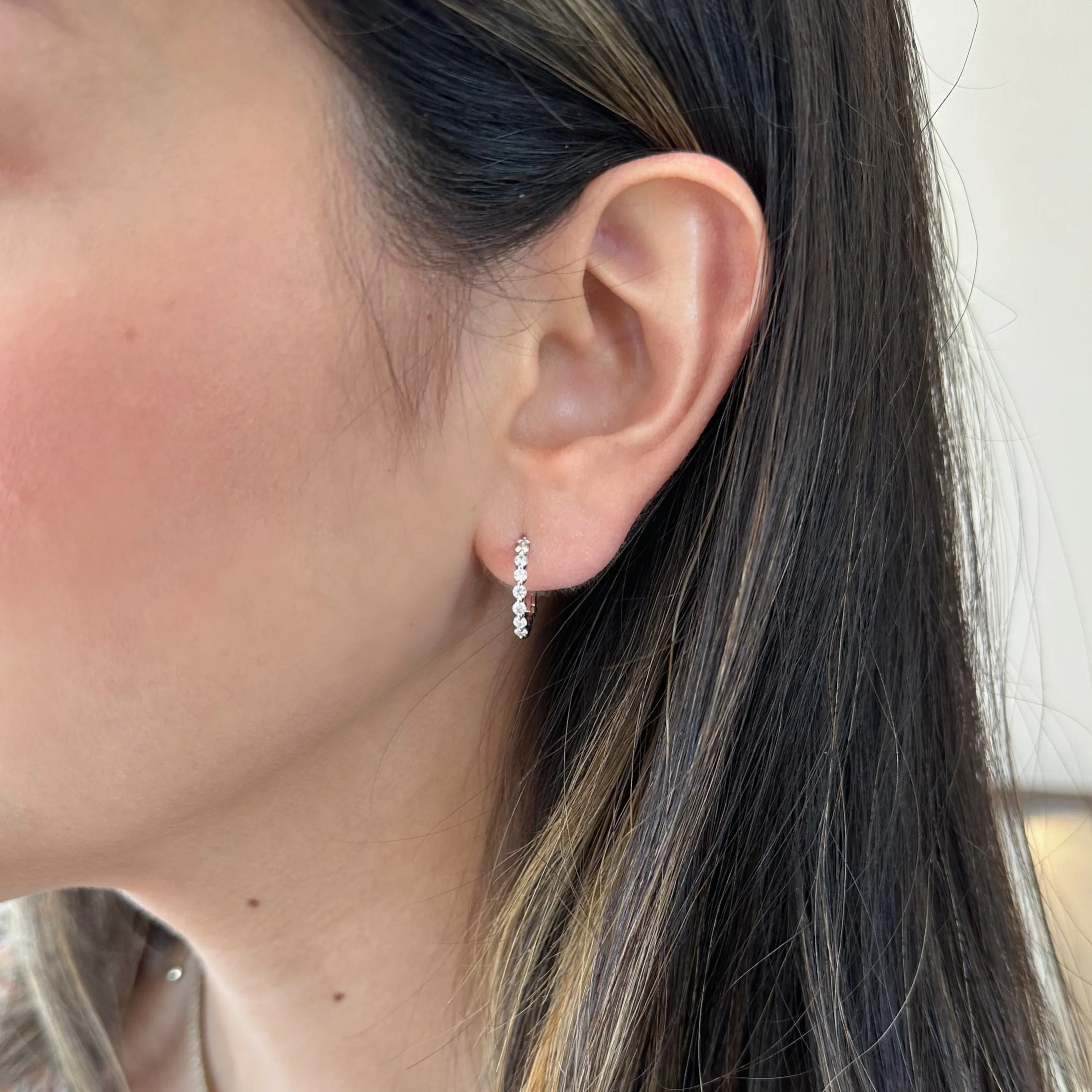 Shared Prong Diamond Huggie Earrings