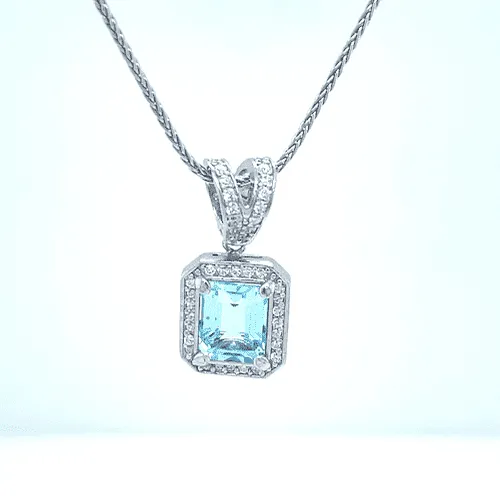 Silver Aquamarine and CZ necklace