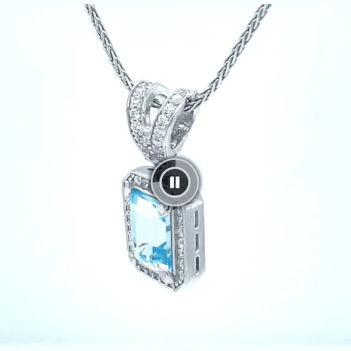 Silver Aquamarine and CZ necklace
