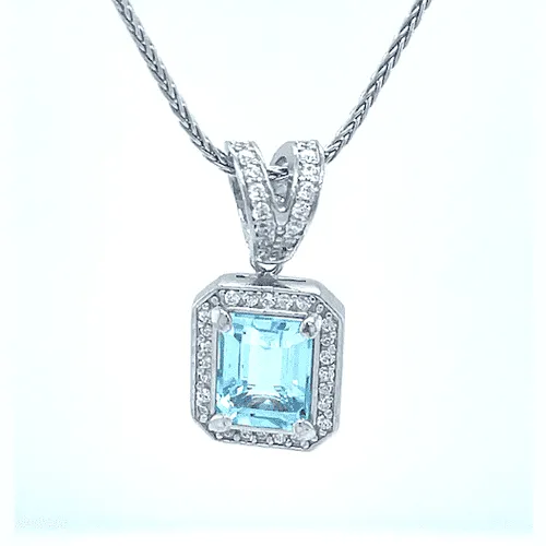 Silver Aquamarine and CZ necklace
