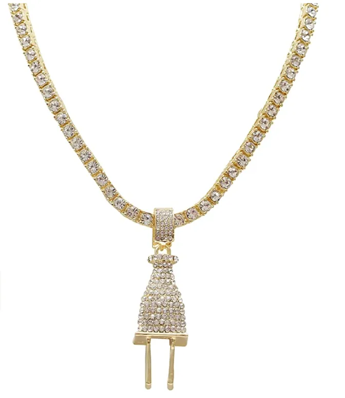 Silver Color Watch Plug Necklace Cuban Link Bracelet Simulated Diamond Tennis Chain Bundle Watch Hip Hop Ring Set Bling