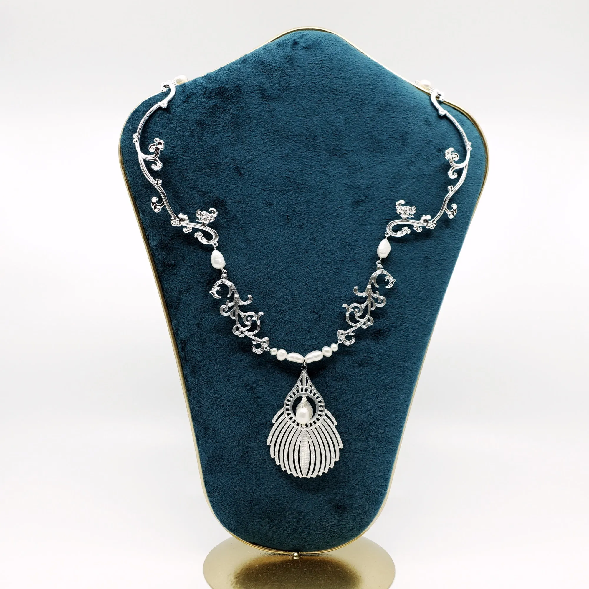 Silver Phoenix Feather Statement Necklace