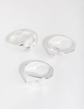 Silver Plated Cubic Zirconia Star Signet Ring Set
