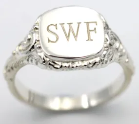 Size W Genuine Solid Sterling Silver Square Engraved Signet Ring   Engraving