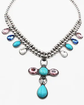 Southwestern Cross Pendant Statement Necklace