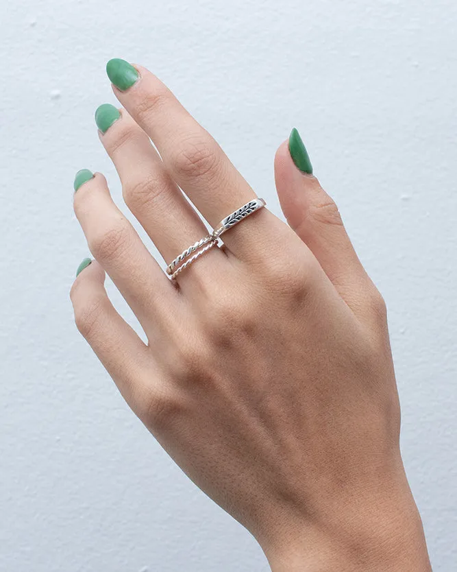 Stamped Silver Leaf Signet Style Ring