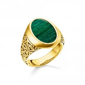 Sterling Silver Gold Plated Green Stone Ring TR2242-140-6