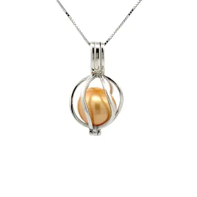 Sterling Silver South Sea Cultured Pearl Curved Cage Pendant