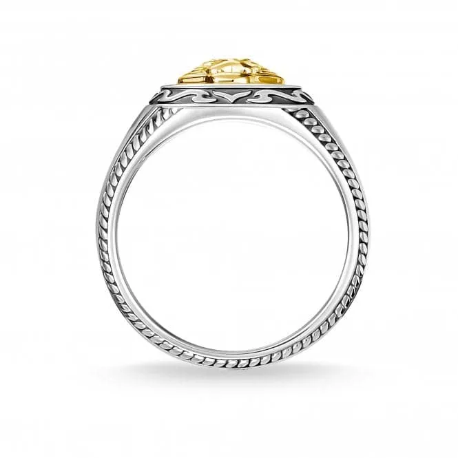 Sterling Silver Yellow Gold Coloured Statement Signet Mens Ring TR2293-849-39