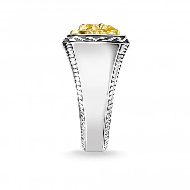 Sterling Silver Yellow Gold Coloured Statement Signet Mens Ring TR2293-849-39
