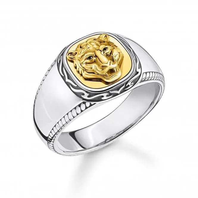 Sterling Silver Yellow Gold Coloured Statement Signet Mens Ring TR2293-849-39