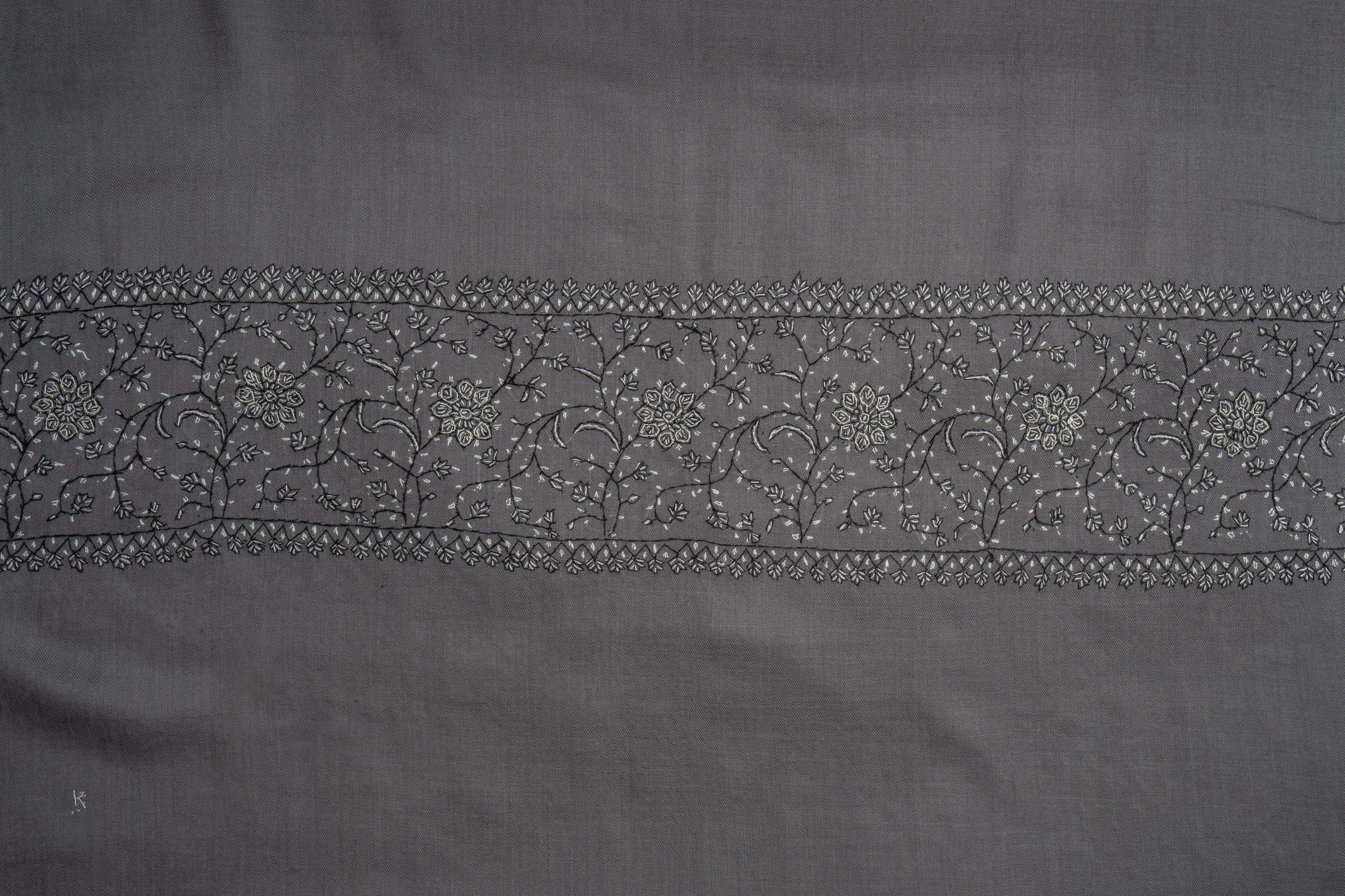 Stormy Sky Hand Embroidered Merino Wool Sozni Scarf
