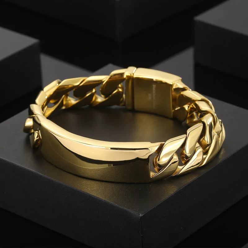 Stylish Curved Titanium Steel Chain Bracelet for Men - Hip Hop-Inspired Jewelry
