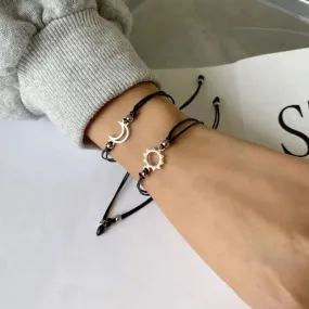 Sun & Moon Adjustable Buddy Bracelet -  Black Rope Thread String Bracelets For Couples