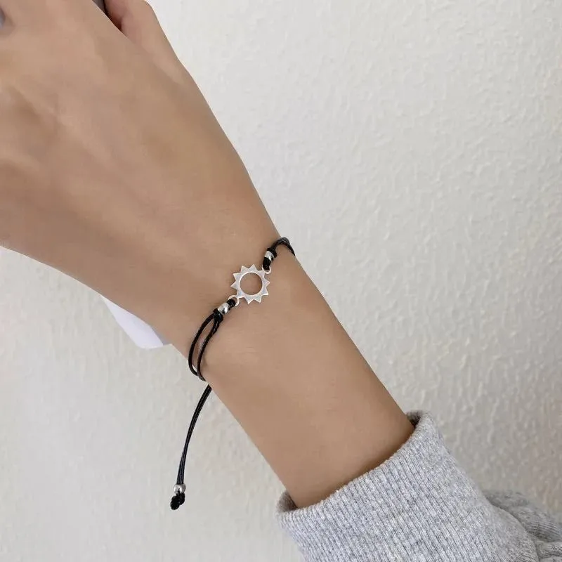 Sun & Moon Adjustable Buddy Bracelet -  Black Rope Thread String Bracelets For Couples