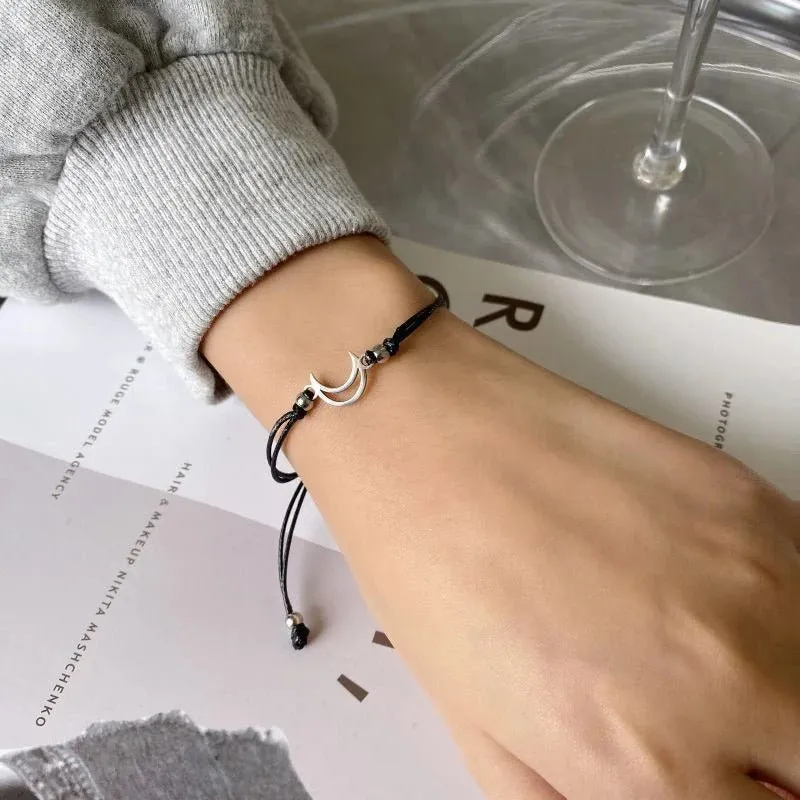 Sun & Moon Adjustable Buddy Bracelet -  Black Rope Thread String Bracelets For Couples