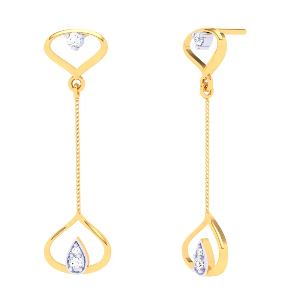 Tear-drop Shaped 18k Gold & Diamond Hanging Earrings From Diamond Collection