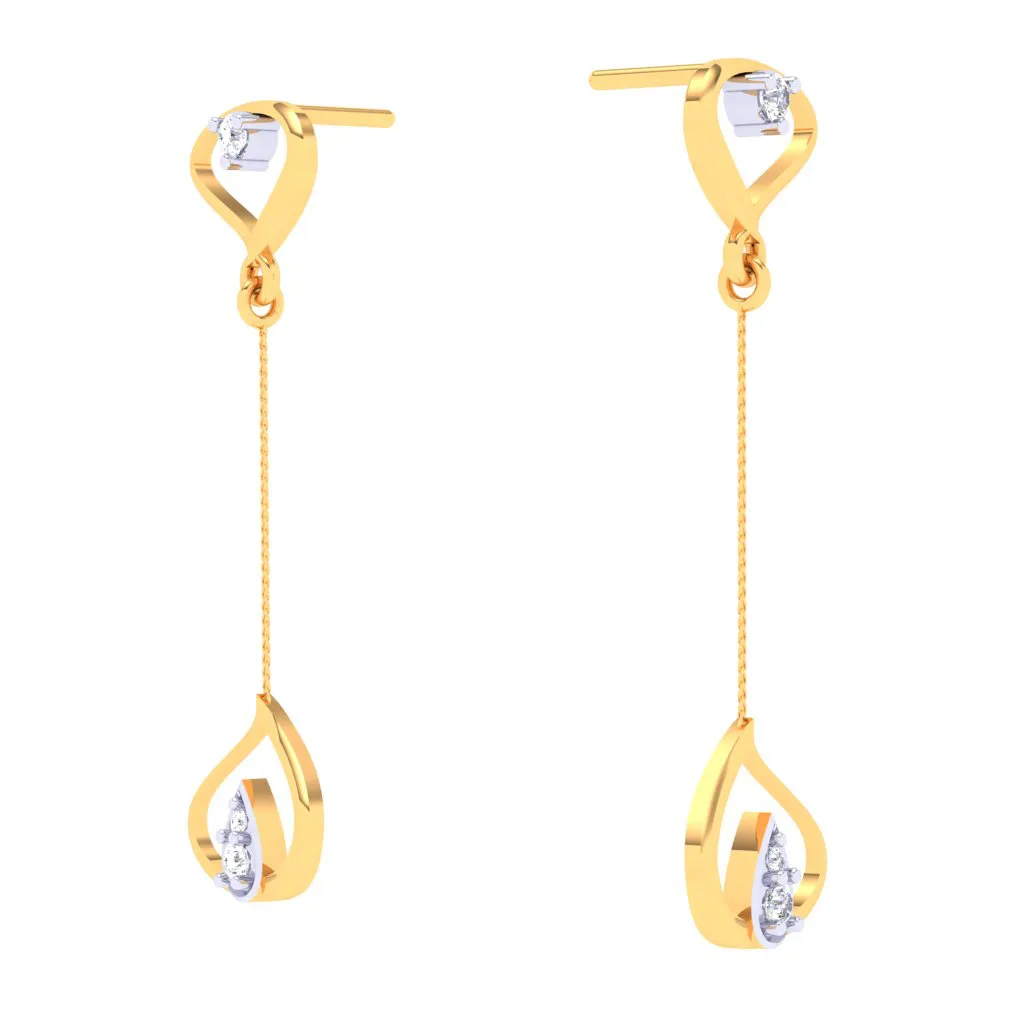 Tear-drop Shaped 18k Gold & Diamond Hanging Earrings From Diamond Collection