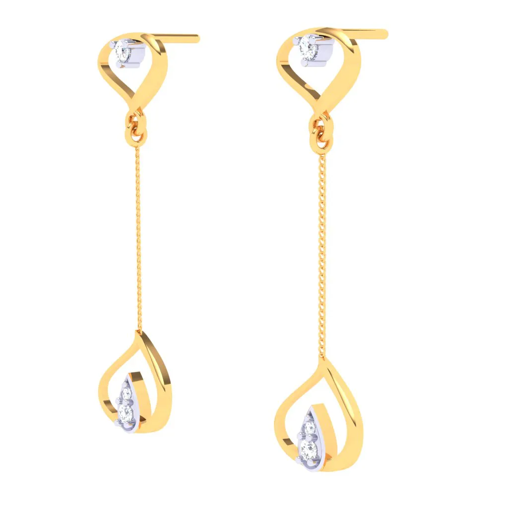 Tear-drop Shaped 18k Gold & Diamond Hanging Earrings From Diamond Collection