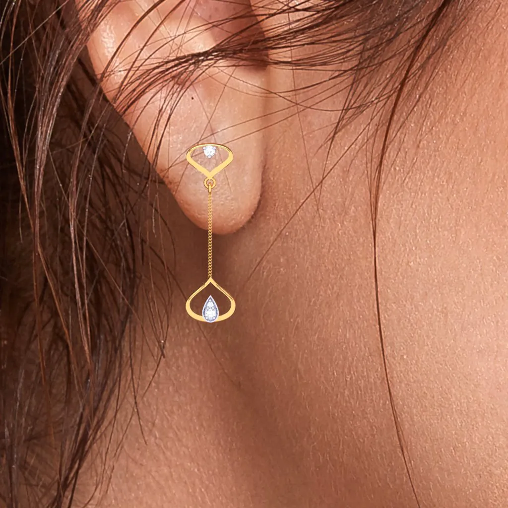 Tear-drop Shaped 18k Gold & Diamond Hanging Earrings From Diamond Collection