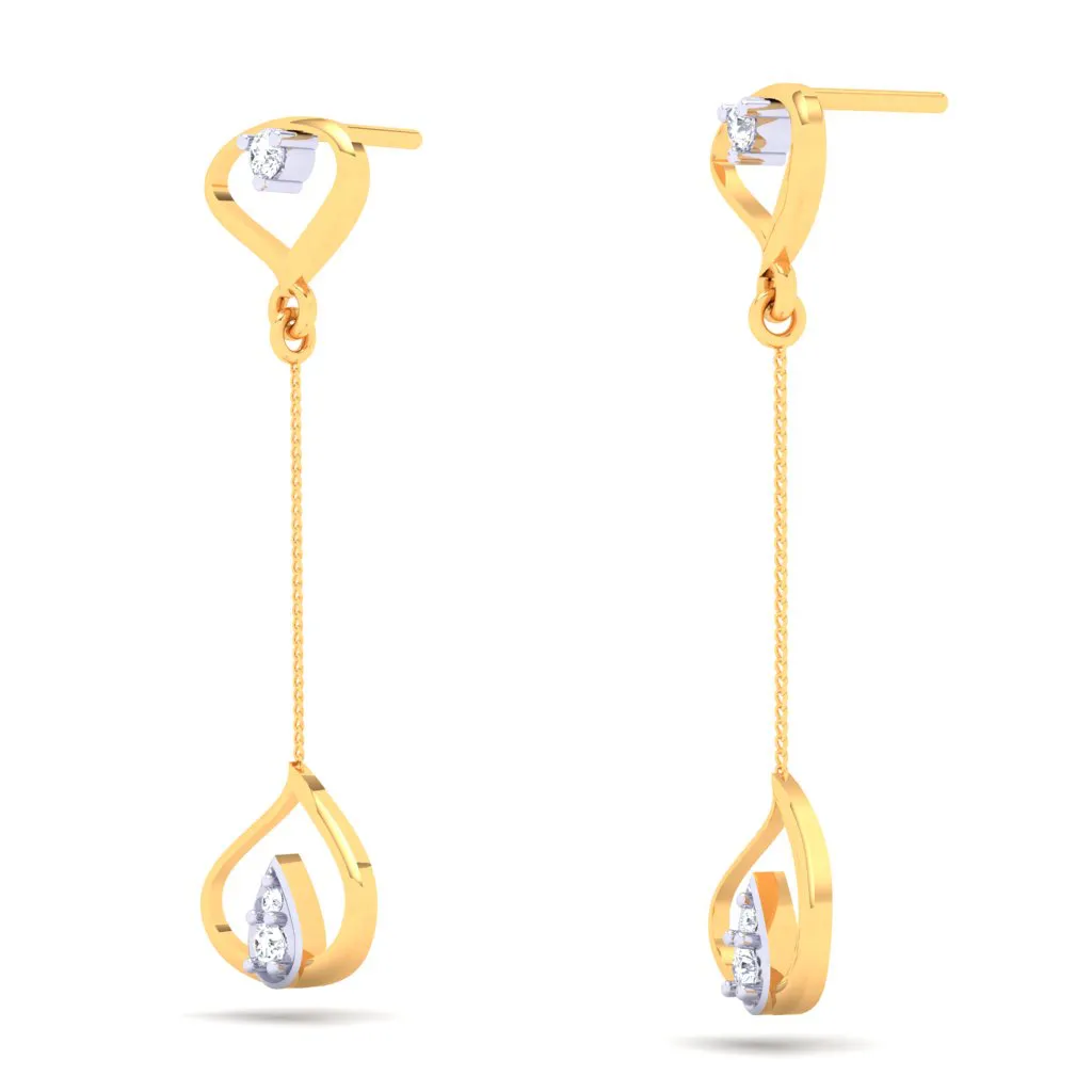 Tear-drop Shaped 18k Gold & Diamond Hanging Earrings From Diamond Collection