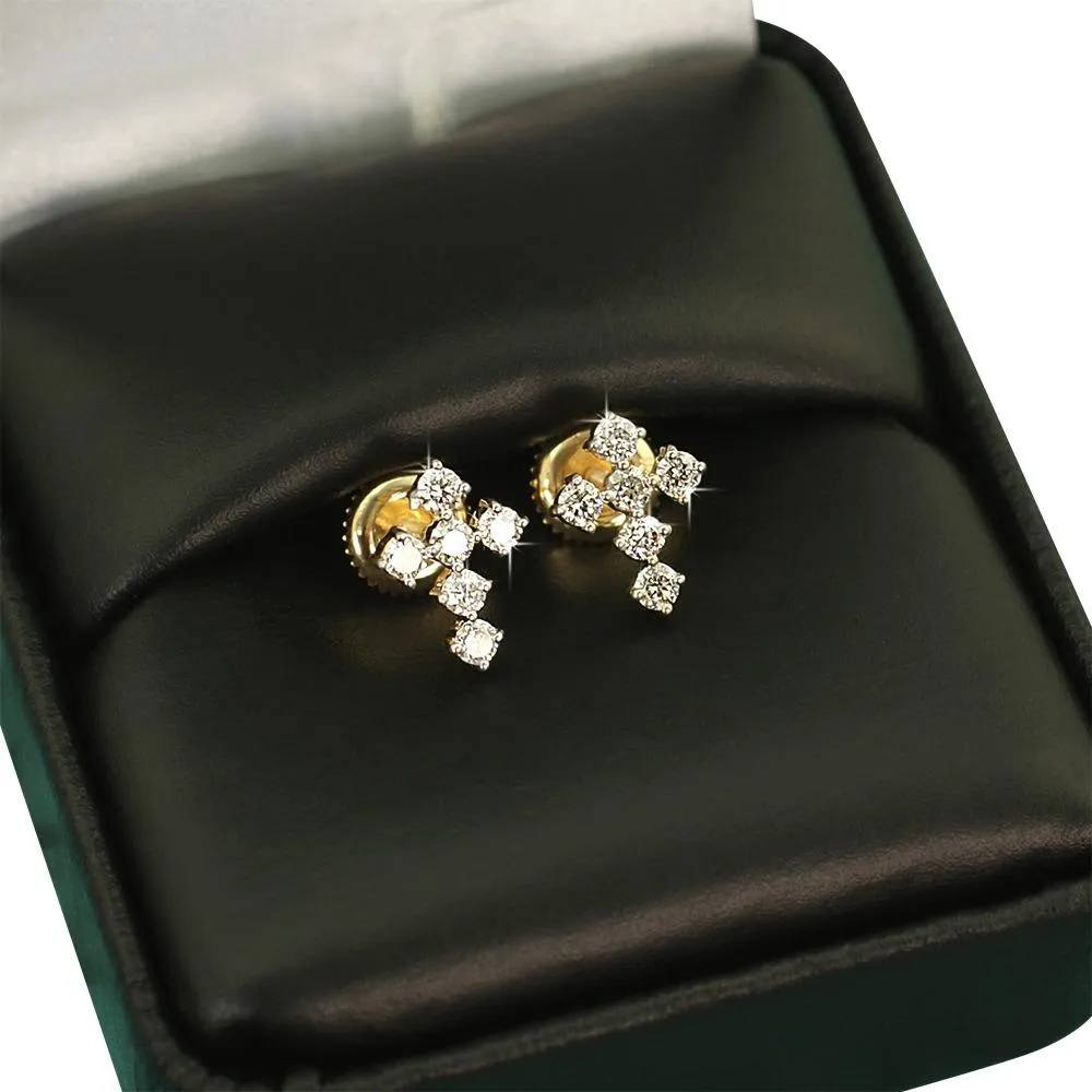 Tennis Cross Diamond Earrings .41cttw 10K Yellow Gold