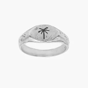 Thin Signet Ring With Engraved Palm Tree