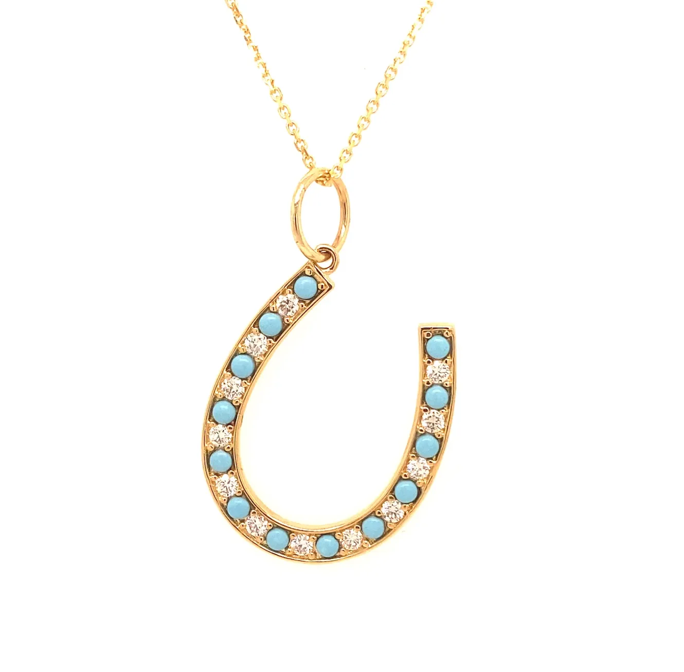 Turquoise & Diamond Horseshoe Pendant