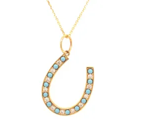 Turquoise & Diamond Horseshoe Pendant