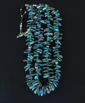 Turquoise Briolette 2-Strand Necklace with Pen Shell Heishi and Sterling Silver Beads & Toggle Clasp