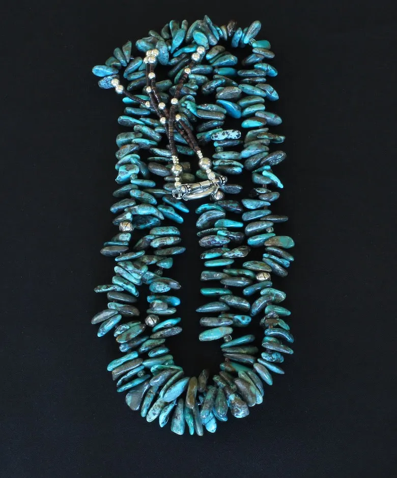 Turquoise Briolette 2-Strand Necklace with Pen Shell Heishi and Sterling Silver Beads & Toggle Clasp