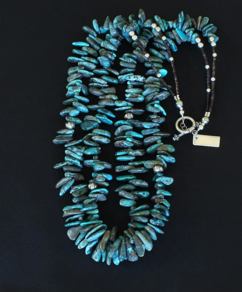 Turquoise Briolette 2-Strand Necklace with Pen Shell Heishi and Sterling Silver Beads & Toggle Clasp