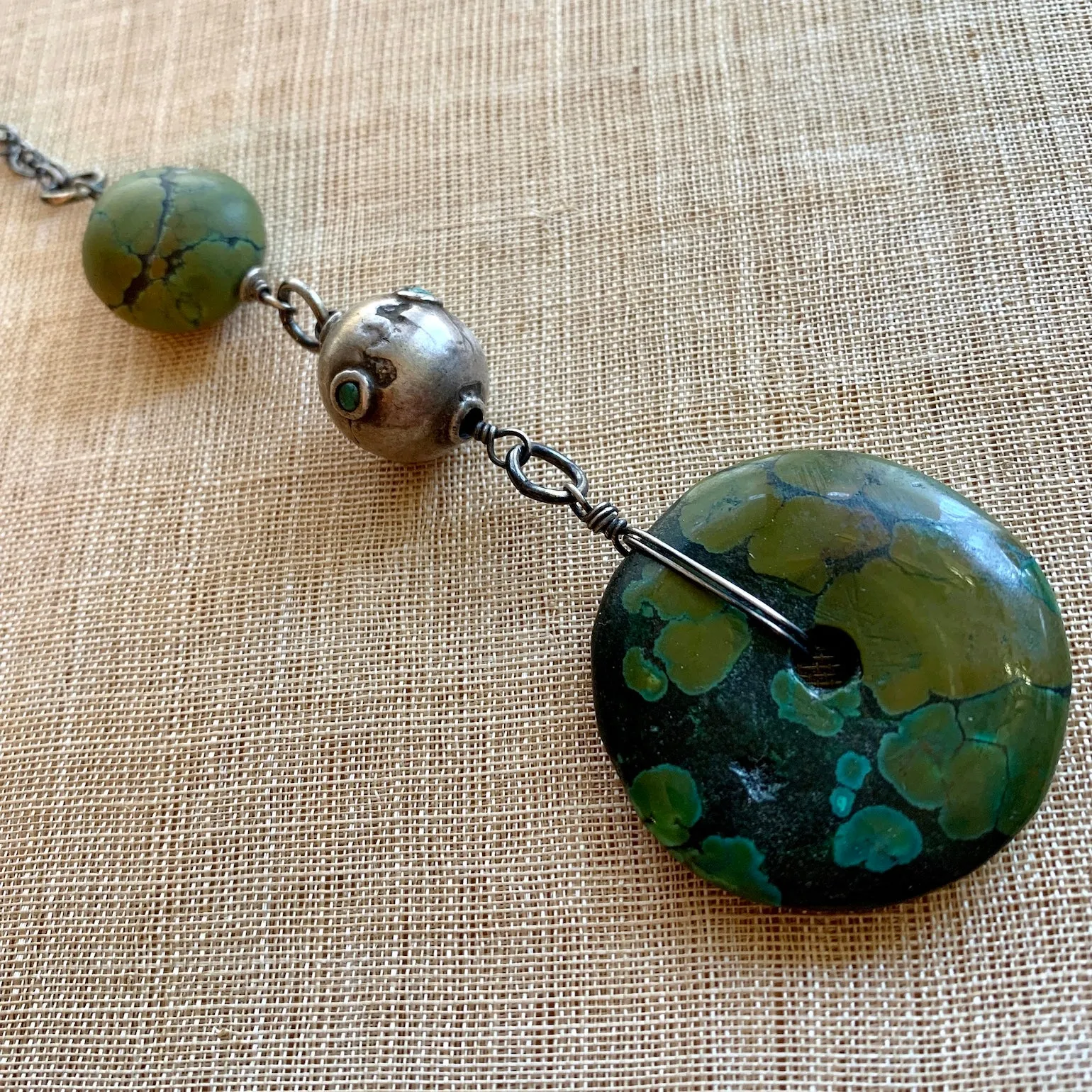 Turquoise Donut with Antique Silver Necklace