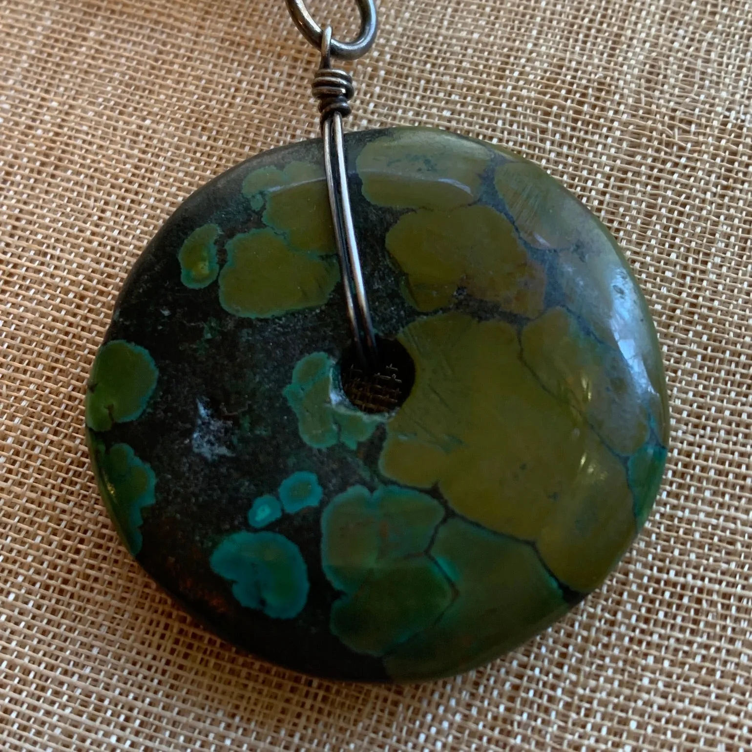 Turquoise Donut with Antique Silver Necklace