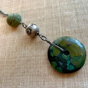 Turquoise Donut with Antique Silver Necklace
