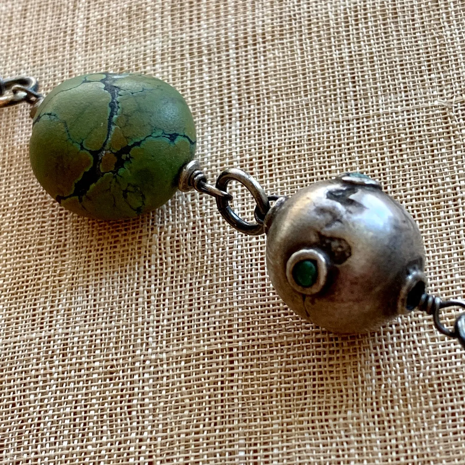 Turquoise Donut with Antique Silver Necklace