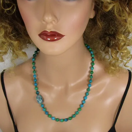 Turquoise Gemstone Beaded Necklace Chrysocolla