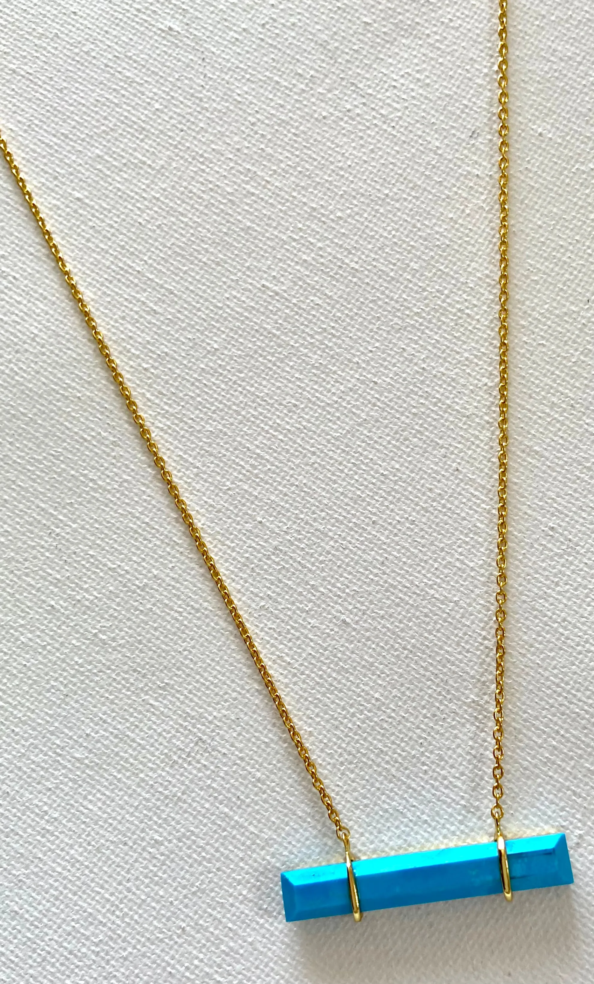 Turquoise Gemstone Gold Bar Chain Necklace 18”
