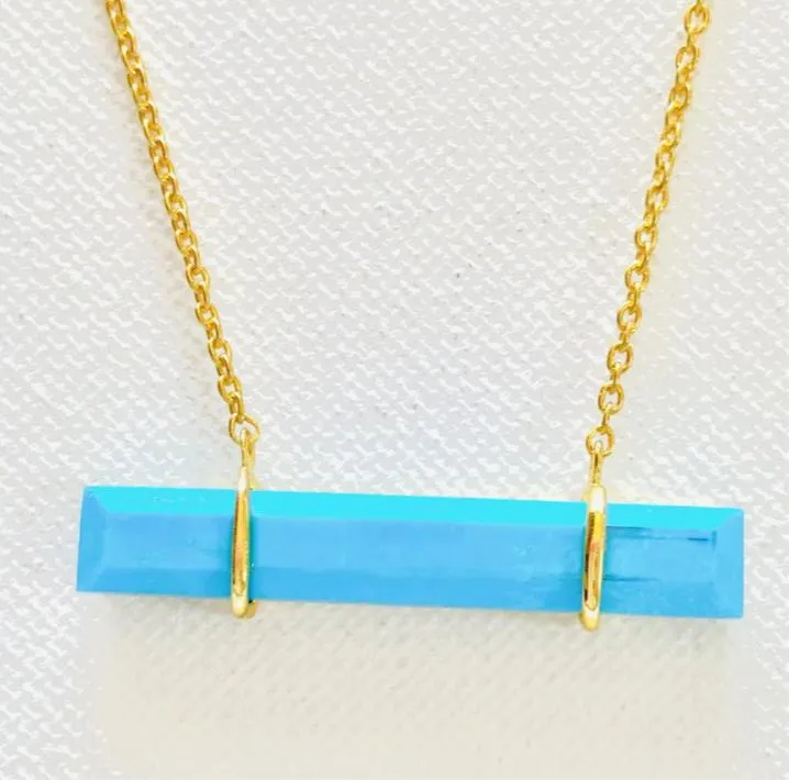 Turquoise Gemstone Gold Bar Chain Necklace 18”
