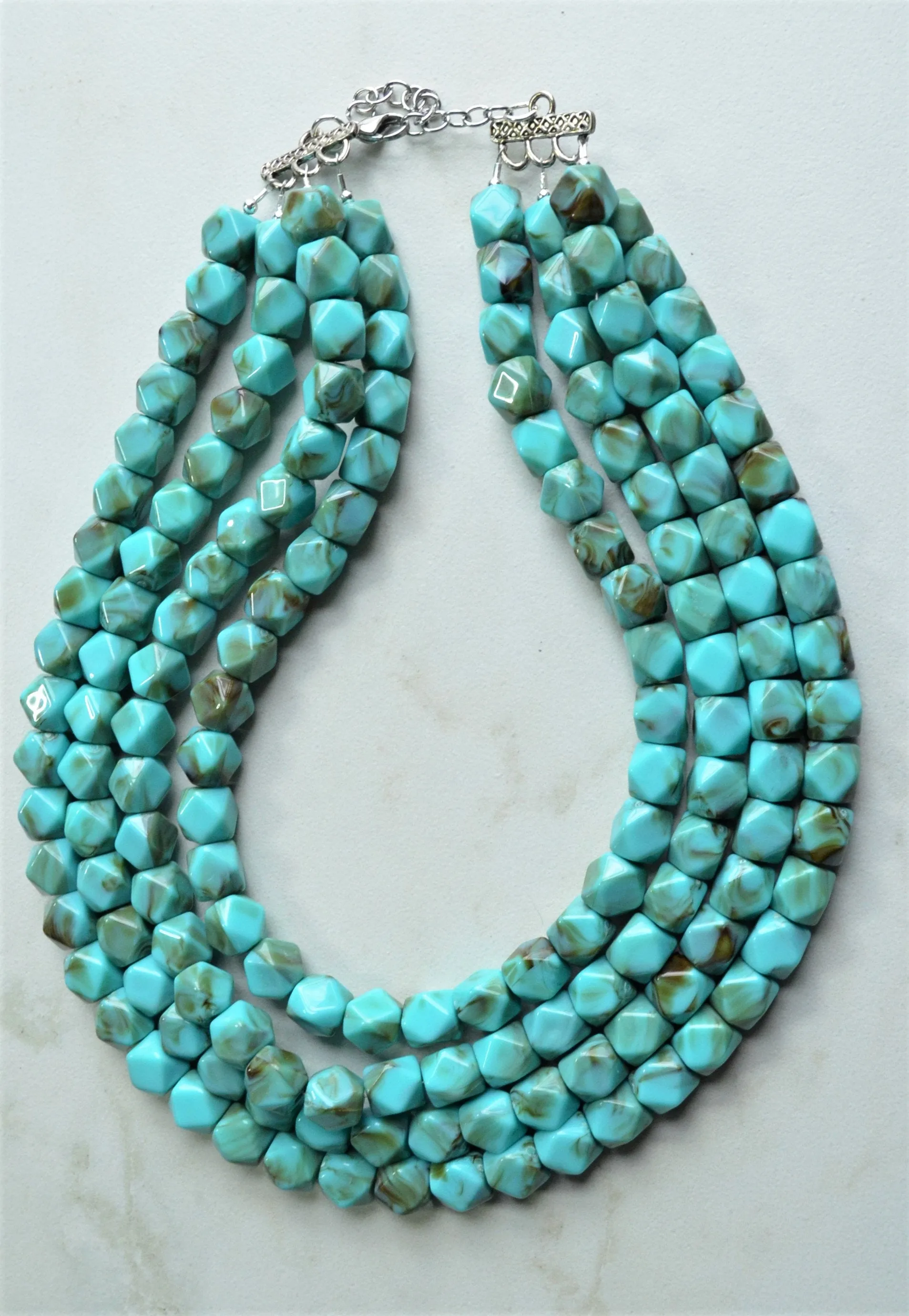 Turquoise Statement Beaded Acrylic Multi Strand Chunky Necklace - Verti