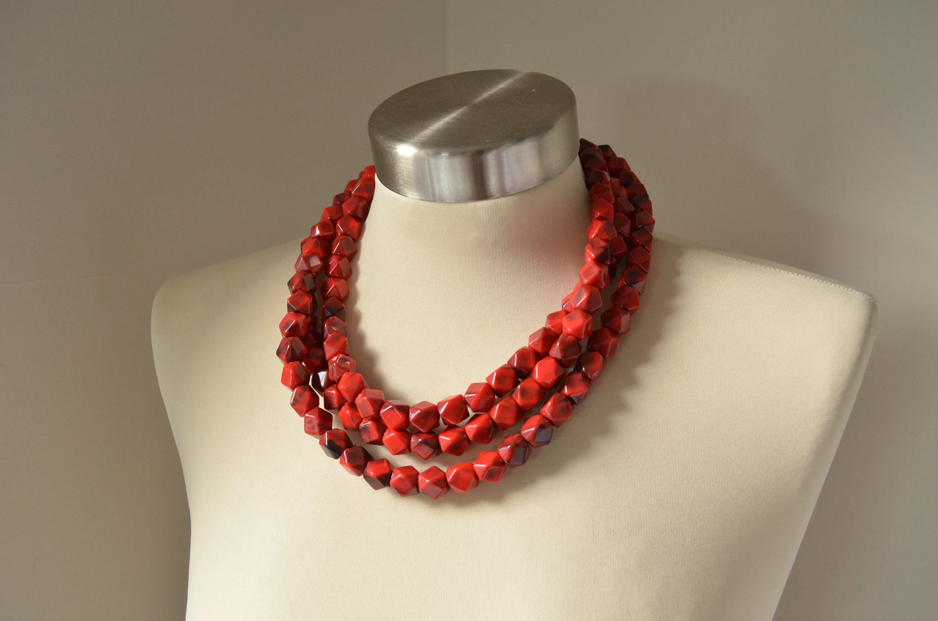 Turquoise Statement Beaded Acrylic Multi Strand Chunky Necklace - Verti