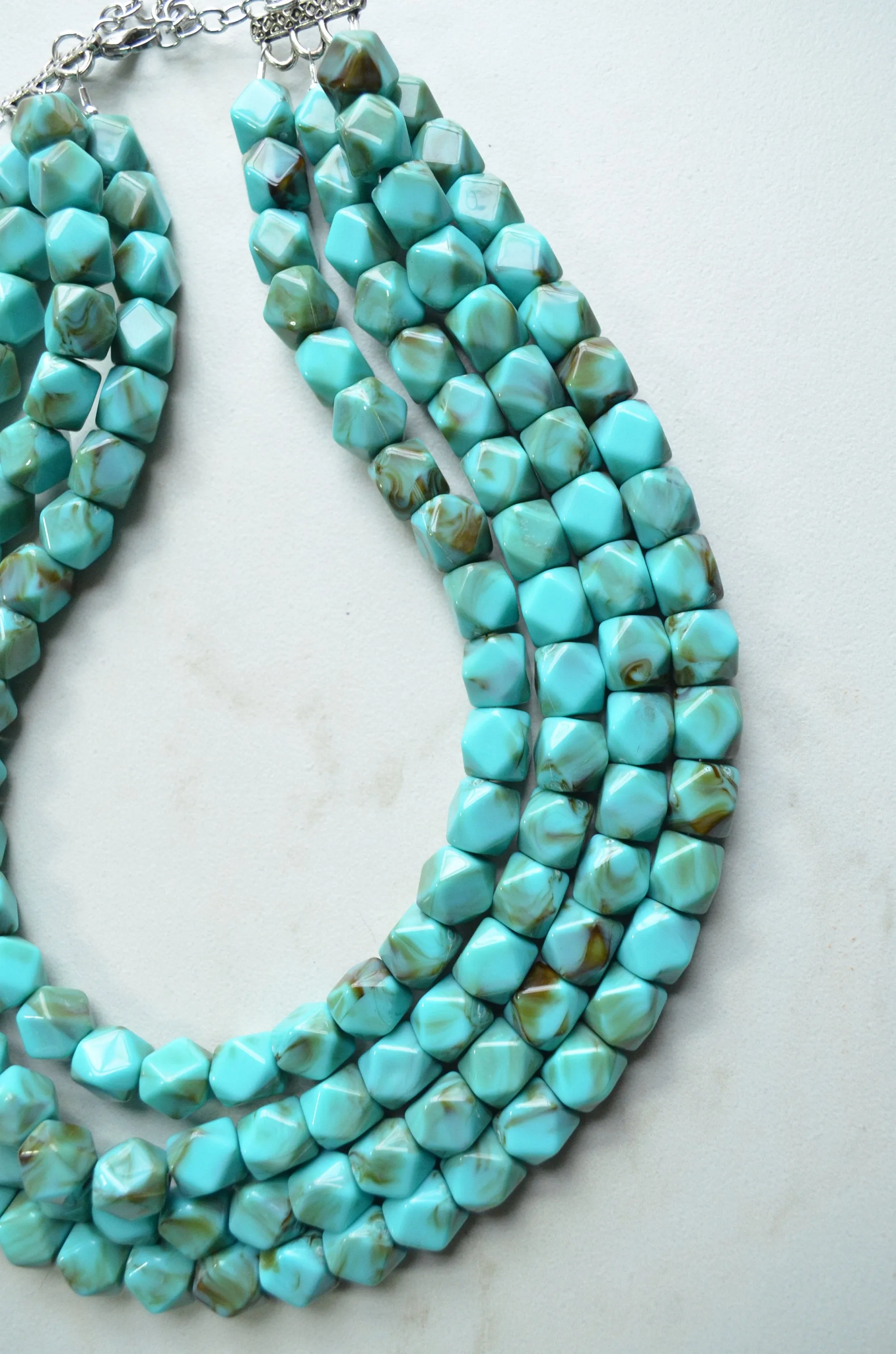 Turquoise Statement Beaded Acrylic Multi Strand Chunky Necklace - Verti