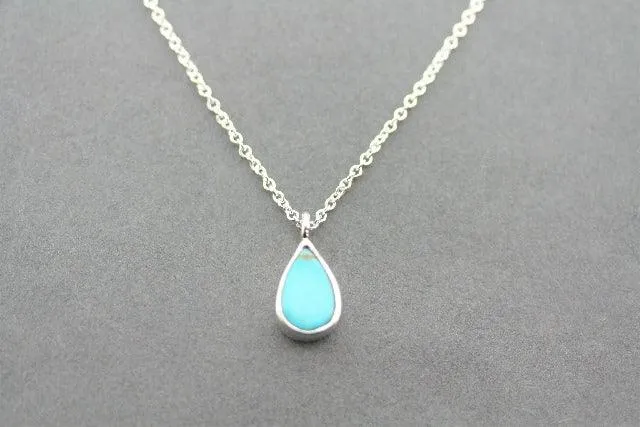 Turquoise teardrop silver pendant necklace